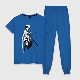 Женская пижама хлопок с принтом Mikasa Ackerman в Петрозаводске, 100% хлопок | брюки и футболка прямого кроя, без карманов, на брюках мягкая резинка на поясе и по низу штанин | mikasa | микаса