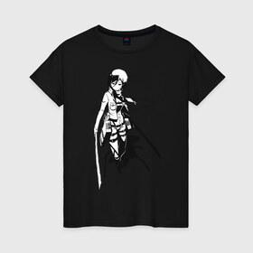 Женская футболка хлопок с принтом Mikasa Ackerman в Петрозаводске, 100% хлопок | прямой крой, круглый вырез горловины, длина до линии бедер, слегка спущенное плечо | mikasa | микаса