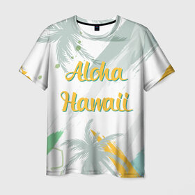 Мужская футболка 3D с принтом Aloha Hawaii в Петрозаводске, 100% полиэфир | прямой крой, круглый вырез горловины, длина до линии бедер | aloha | summer | sun | travel | гавайи | лето | путешествия