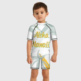 Детский купальный костюм 3D с принтом Aloha Hawaii в Петрозаводске, Полиэстер 85%, Спандекс 15% | застежка на молнии на спине | Тематика изображения на принте: aloha | summer | sun | travel | гавайи | лето | путешествия
