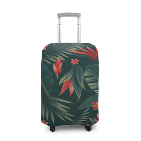 Чехол для чемодана 3D с принтом Тропики в Петрозаводске, 86% полиэфир, 14% спандекс | двустороннее нанесение принта, прорези для ручек и колес | вектор | джунгли | дизайн | зеленый | красиво | красный | лес | лето | папоротник | тропики | тропические листья