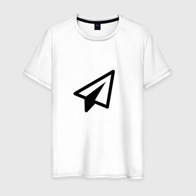 Мужская футболка хлопок с принтом Самолетик в Петрозаводске, 100% хлопок | прямой крой, круглый вырез горловины, длина до линии бедер, слегка спущенное плечо. | геометрия | иконка | минимализм | самолетик | сообщение | треугольники | ярлык