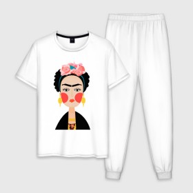 Мужская пижама хлопок с принтом Фрида Кало в Петрозаводске, 100% хлопок | брюки и футболка прямого кроя, без карманов, на брюках мягкая резинка на поясе и по низу штанин
 | frida kahlo de rivera | фрида кало
