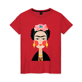 Женская футболка хлопок с принтом Фрида Кало в Петрозаводске, 100% хлопок | прямой крой, круглый вырез горловины, длина до линии бедер, слегка спущенное плечо | frida kahlo de rivera | фрида кало