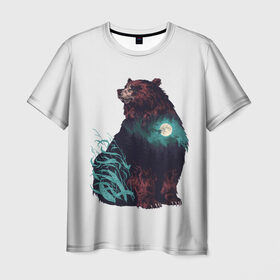 Мужская футболка 3D с принтом Дух природы в Петрозаводске, 100% полиэфир | прямой крой, круглый вырез горловины, длина до линии бедер | bear | pooh | win dooh | winnie | винни | дикий | зверь | медведь | пух | символ