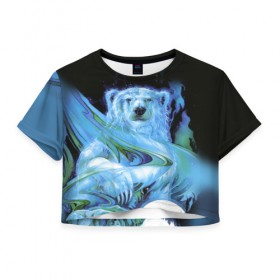 Женская футболка 3D укороченная с принтом Мишка на Севере в Петрозаводске, 100% полиэстер | круглая горловина, длина футболки до линии талии, рукава с отворотами | bear | pooh | win dooh | winnie | арктика | винни | дикий | зверь | медведь | пух | север | символ | снег