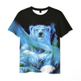 Мужская футболка 3D с принтом Мишка на Севере в Петрозаводске, 100% полиэфир | прямой крой, круглый вырез горловины, длина до линии бедер | bear | pooh | win dooh | winnie | арктика | винни | дикий | зверь | медведь | пух | север | символ | снег