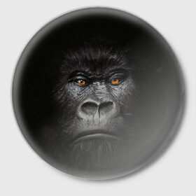 Значок с принтом Горилла 3D в Петрозаводске,  металл | круглая форма, металлическая застежка в виде булавки | горилла | животные | обезьянка