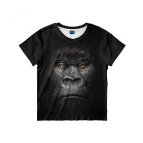 Детская футболка 3D с принтом Горилла 3D в Петрозаводске, 100% гипоаллергенный полиэфир | прямой крой, круглый вырез горловины, длина до линии бедер, чуть спущенное плечо, ткань немного тянется | Тематика изображения на принте: горилла | животные | обезьянка