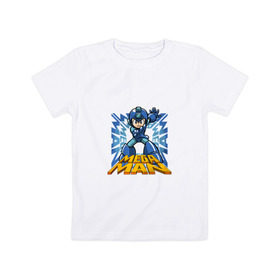 Детская футболка хлопок с принтом Megaman в Петрозаводске, 100% хлопок | круглый вырез горловины, полуприлегающий силуэт, длина до линии бедер | 