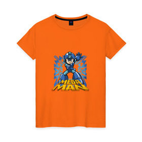 Женская футболка хлопок с принтом Megaman в Петрозаводске, 100% хлопок | прямой крой, круглый вырез горловины, длина до линии бедер, слегка спущенное плечо | 