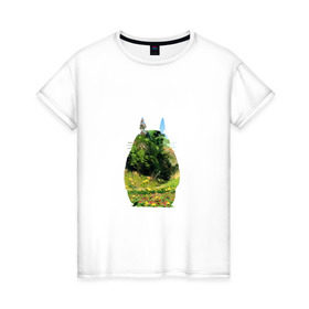 Женская футболка хлопок с принтом Тоторо в Петрозаводске, 100% хлопок | прямой крой, круглый вырез горловины, длина до линии бедер, слегка спущенное плечо | art | hayao miyazaki | mei kusakabe | tonari no totoro | берлога | лапа | лес | мой сосед тоторо | хаяо миядзаки