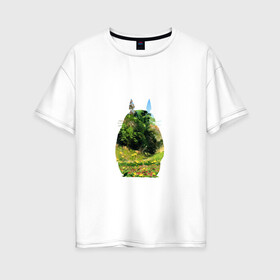 Женская футболка хлопок Oversize с принтом Тоторо в Петрозаводске, 100% хлопок | свободный крой, круглый ворот, спущенный рукав, длина до линии бедер
 | art | hayao miyazaki | mei kusakabe | tonari no totoro | берлога | лапа | лес | мой сосед тоторо | хаяо миядзаки