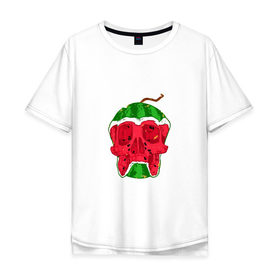 Мужская футболка хлопок Oversize с принтом Арбузный Череп в Петрозаводске, 100% хлопок | свободный крой, круглый ворот, “спинка” длиннее передней части | арбуз | вкусняшка | лето | скелет | фрукт