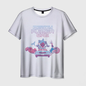 Мужская футболка 3D с принтом Ready Player One - delorean в Петрозаводске, 100% полиэфир | прямой крой, круглый вырез горловины, длина до линии бедер | 