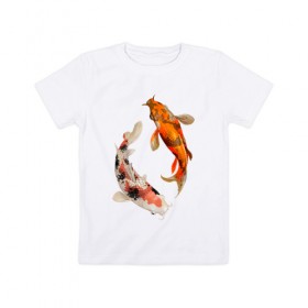 Детская футболка хлопок с принтом Инь-Ян в Петрозаводске, 100% хлопок | круглый вырез горловины, полуприлегающий силуэт, длина до линии бедер | арт | вода | знаки | золото | инь ян | магия | рыбы | символы | сом