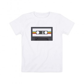 Детская футболка хлопок с принтом Компакт-кассета в Петрозаводске, 100% хлопок | круглый вырез горловины, полуприлегающий силуэт, длина до линии бедер | 90 е | арт | аудиокассета | дизайн | компакт кассета | магнитола | музыка | ретро