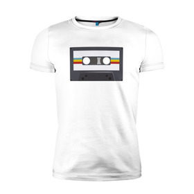 Мужская футболка премиум с принтом Компакт-кассета в Петрозаводске, 92% хлопок, 8% лайкра | приталенный силуэт, круглый вырез ворота, длина до линии бедра, короткий рукав | 90 е | арт | аудиокассета | дизайн | компакт кассета | магнитола | музыка | ретро