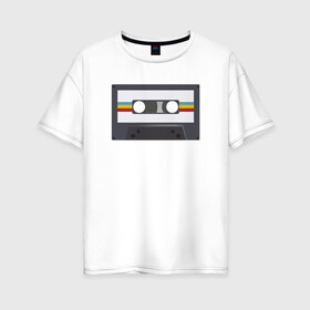 Женская футболка хлопок Oversize с принтом Компакт-кассета в Петрозаводске, 100% хлопок | свободный крой, круглый ворот, спущенный рукав, длина до линии бедер
 | 90 е | арт | аудиокассета | дизайн | компакт кассета | магнитола | музыка | ретро