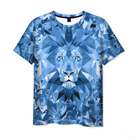 Мужская футболка 3D с принтом Сине-бело-голубой лев в Петрозаводске, 100% полиэфир | прямой крой, круглый вырез горловины, длина до линии бедер | fczp | spb | zenit | белый | геометрия | зенит | питер | санкт петербург | синий | спб | треугольники