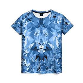 Женская футболка 3D с принтом Сине-бело-голубой лев в Петрозаводске, 100% полиэфир ( синтетическое хлопкоподобное полотно) | прямой крой, круглый вырез горловины, длина до линии бедер | fczp | spb | zenit | белый | геометрия | зенит | питер | санкт петербург | синий | спб | треугольники
