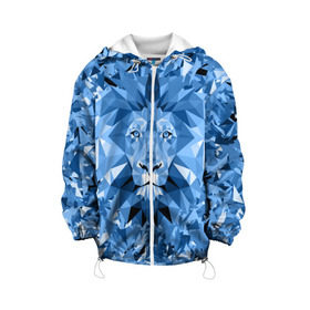 Детская куртка 3D с принтом Сине-бело-голубой лев в Петрозаводске, 100% полиэстер | застежка — молния, подол и капюшон оформлены резинкой с фиксаторами, по бокам — два кармана без застежек, один потайной карман на груди, плотность верхнего слоя — 90 г/м2; плотность флисового подклада — 260 г/м2 | Тематика изображения на принте: fczp | spb | zenit | белый | геометрия | зенит | питер | санкт петербург | синий | спб | треугольники
