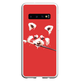 Чехол для Samsung Galaxy S10 с принтом Красная панда в Петрозаводске, Силикон | Область печати: задняя сторона чехла, без боковых панелей | енот | кисть | лиса | малая панда | художник