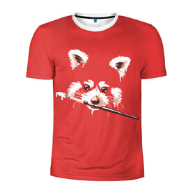 Мужская футболка 3D спортивная с принтом Красная панда в Петрозаводске, 100% полиэстер с улучшенными характеристиками | приталенный силуэт, круглая горловина, широкие плечи, сужается к линии бедра | Тематика изображения на принте: енот | кисть | лиса | малая панда | художник