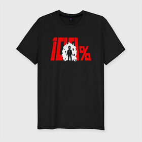 Мужская футболка премиум с принтом 100 в Петрозаводске, 92% хлопок, 8% лайкра | приталенный силуэт, круглый вырез ворота, длина до линии бедра, короткий рукав | anime | mob psycho 100 | shigeo kageyama | аниме | моб психо 100