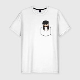 Мужская футболка премиум с принтом Моб в кармане в Петрозаводске, 92% хлопок, 8% лайкра | приталенный силуэт, круглый вырез ворота, длина до линии бедра, короткий рукав | Тематика изображения на принте: anime | mob psycho 100 | shigeo kageyama | аниме | моб психо 100
