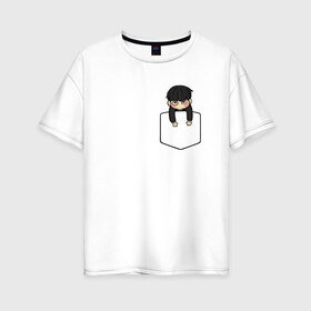 Женская футболка хлопок Oversize с принтом Моб в кармане в Петрозаводске, 100% хлопок | свободный крой, круглый ворот, спущенный рукав, длина до линии бедер
 | anime | mob psycho 100 | shigeo kageyama | аниме | моб психо 100