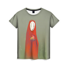 Женская футболка 3D с принтом Унесенные призраками в Петрозаводске, 100% полиэфир ( синтетическое хлопкоподобное полотно) | прямой крой, круглый вырез горловины, длина до линии бедер | spirited away | аниме | безликий | унесённые призраками | хаяо миядзаки