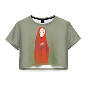Женская футболка 3D укороченная с принтом Унесенные призраками в Петрозаводске, 100% полиэстер | круглая горловина, длина футболки до линии талии, рукава с отворотами | spirited away | аниме | безликий | унесённые призраками | хаяо миядзаки
