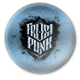 Значок с принтом Frostpunk Logo в Петрозаводске,  металл | круглая форма, металлическая застежка в виде булавки | Тематика изображения на принте: frost punk | frostpunk | фрост панк | фростпанк