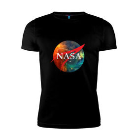 Мужская футболка премиум с принтом Nasa Space в Петрозаводске, 92% хлопок, 8% лайкра | приталенный силуэт, круглый вырез ворота, длина до линии бедра, короткий рукав | америка | астронавт | звезды | космонавт | космос | логотип | наса | сша