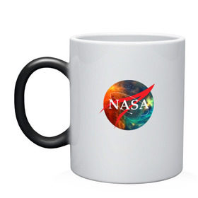 Кружка хамелеон с принтом Nasa Space в Петрозаводске, керамика | меняет цвет при нагревании, емкость 330 мл | америка | астронавт | звезды | космонавт | космос | логотип | наса | сша