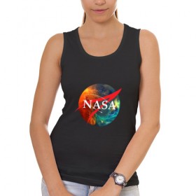Женская майка хлопок с принтом Nasa Space в Петрозаводске, 95% хлопок, 5% эластан |  | америка | астронавт | звезды | космонавт | космос | логотип | наса | сша