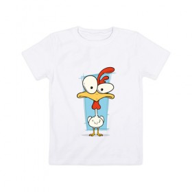 Детская футболка хлопок с принтом Петух в Петрозаводске, 100% хлопок | круглый вырез горловины, полуприлегающий силуэт, длина до линии бедер | курица | курочка | мультяшная | мультяшный | петушок | птица