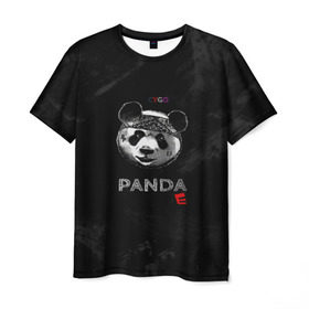 Мужская футболка 3D с принтом Cygo - panda E в Петрозаводске, 100% полиэфир | прямой крой, круглый вырез горловины, длина до линии бедер | cygo | panda e | rap | бандана | гепард | голова | леонид вакальчук | медведь | мы бежим с тобой как будто от гепарда | надпись | панда е | реп | репер | рэп | рэпер | сайго | суго | цуго