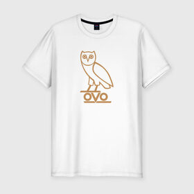 Мужская футболка премиум с принтом OVO owl в Петрозаводске, 92% хлопок, 8% лайкра | приталенный силуэт, круглый вырез ворота, длина до линии бедра, короткий рукав | drake | hotlinebling | more life | ovo | sixgod | дрейк