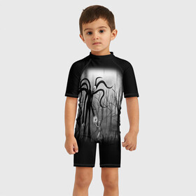 Детский купальный костюм 3D с принтом Slenderman в Петрозаводске, Полиэстер 85%, Спандекс 15% | застежка на молнии на спине | Тематика изображения на принте: slenderman