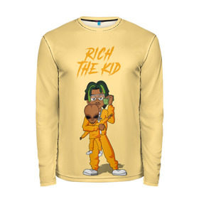 Мужской лонгслив 3D с принтом Rich The Kid в Петрозаводске, 100% полиэстер | длинные рукава, круглый вырез горловины, полуприлегающий силуэт | freshman | kid | plug | rap | rich | the | walk | богатый | волк | зе кид | инопланетянин | нло | плаг | ребенок | репер | рич | рэп | рэпер | фрешмен