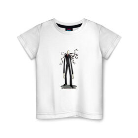 Детская футболка хлопок с принтом The Slender Man в Петрозаводске, 100% хлопок | круглый вырез горловины, полуприлегающий силуэт, длина до линии бедер | creepypasta | hooror | man | slender | slenderman | высокий | крипипаста | слендер | тонкий | тощий | ужасы | человек