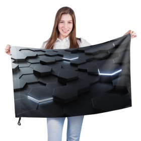 Флаг 3D с принтом НАНО СОТЫ в Петрозаводске, 100% полиэстер | плотность ткани — 95 г/м2, размер — 67 х 109 см. Принт наносится с одной стороны | abstract | abstraction | comb | texture | абстракция | бронь | соты | стальные соты | текстуры