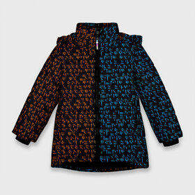 Зимняя куртка для девочек 3D с принтом THE ELDER SCROLLS в Петрозаводске, ткань верха — 100% полиэстер; подклад — 100% полиэстер, утеплитель — 100% полиэстер. | длина ниже бедра, удлиненная спинка, воротник стойка и отстегивающийся капюшон. Есть боковые карманы с листочкой на кнопках, утяжки по низу изделия и внутренний карман на молнии. 

Предусмотрены светоотражающий принт на спинке, радужный светоотражающий элемент на пуллере молнии и на резинке для утяжки. | dovahkiin | dragonborn | fus ro dah | royal play | rpg | skyrim | tes | tes online | the elder scrolls | война | докавин | компьютерные игры | рпг