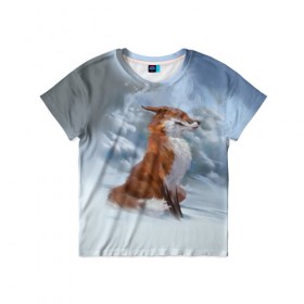 Детская футболка 3D с принтом Гордый лис в Петрозаводске, 100% гипоаллергенный полиэфир | прямой крой, круглый вырез горловины, длина до линии бедер, чуть спущенное плечо, ткань немного тянется | белый | зима | лес | лис | лиса | мех | оранжевый | охотник | природа | снег | хитрый