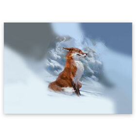 Поздравительная открытка с принтом Гордый лис в Петрозаводске, 100% бумага | плотность бумаги 280 г/м2, матовая, на обратной стороне линовка и место для марки
 | Тематика изображения на принте: белый | зима | лес | лис | лиса | мех | оранжевый | охотник | природа | снег | хитрый
