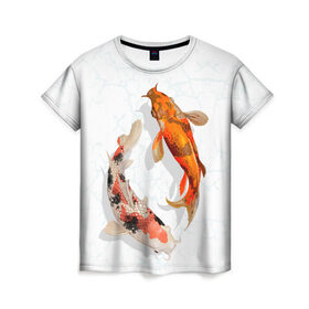 Женская футболка 3D с принтом Приношу удачу в Петрозаводске, 100% полиэфир ( синтетическое хлопкоподобное полотно) | прямой крой, круглый вырез горловины, длина до линии бедер | вода | золотые | рыбы | счастье | удача