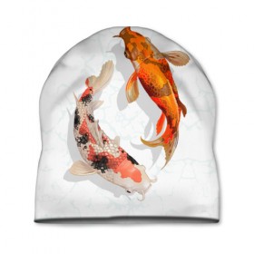 Шапка 3D с принтом Приношу удачу в Петрозаводске, 100% полиэстер | универсальный размер, печать по всей поверхности изделия | вода | золотые | рыбы | счастье | удача