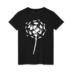 Женская футболка хлопок с принтом Одуванчик в Петрозаводске, 100% хлопок | прямой крой, круглый вырез горловины, длина до линии бедер, слегка спущенное плечо | арт | одуванчик | пух | растения | семена | силуэт | цветы